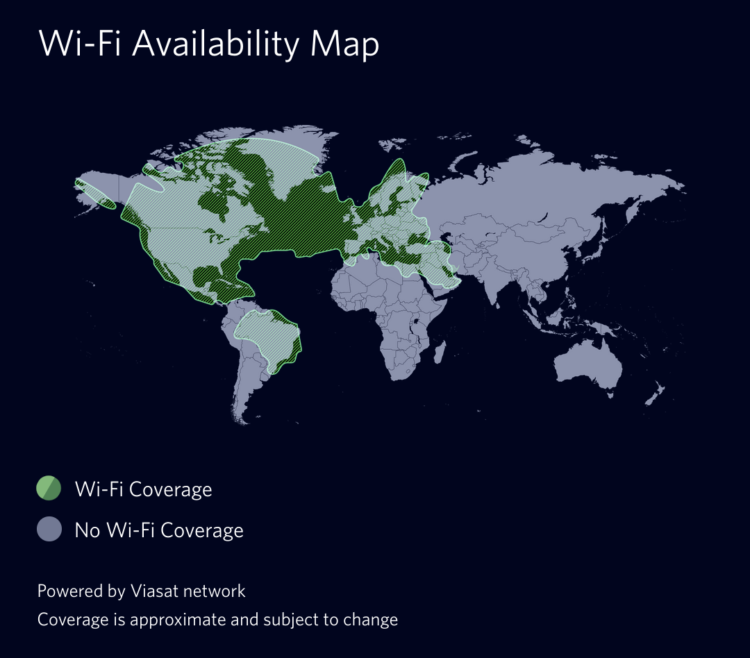 Delta's Wi-Fi coverage map as of January 2024