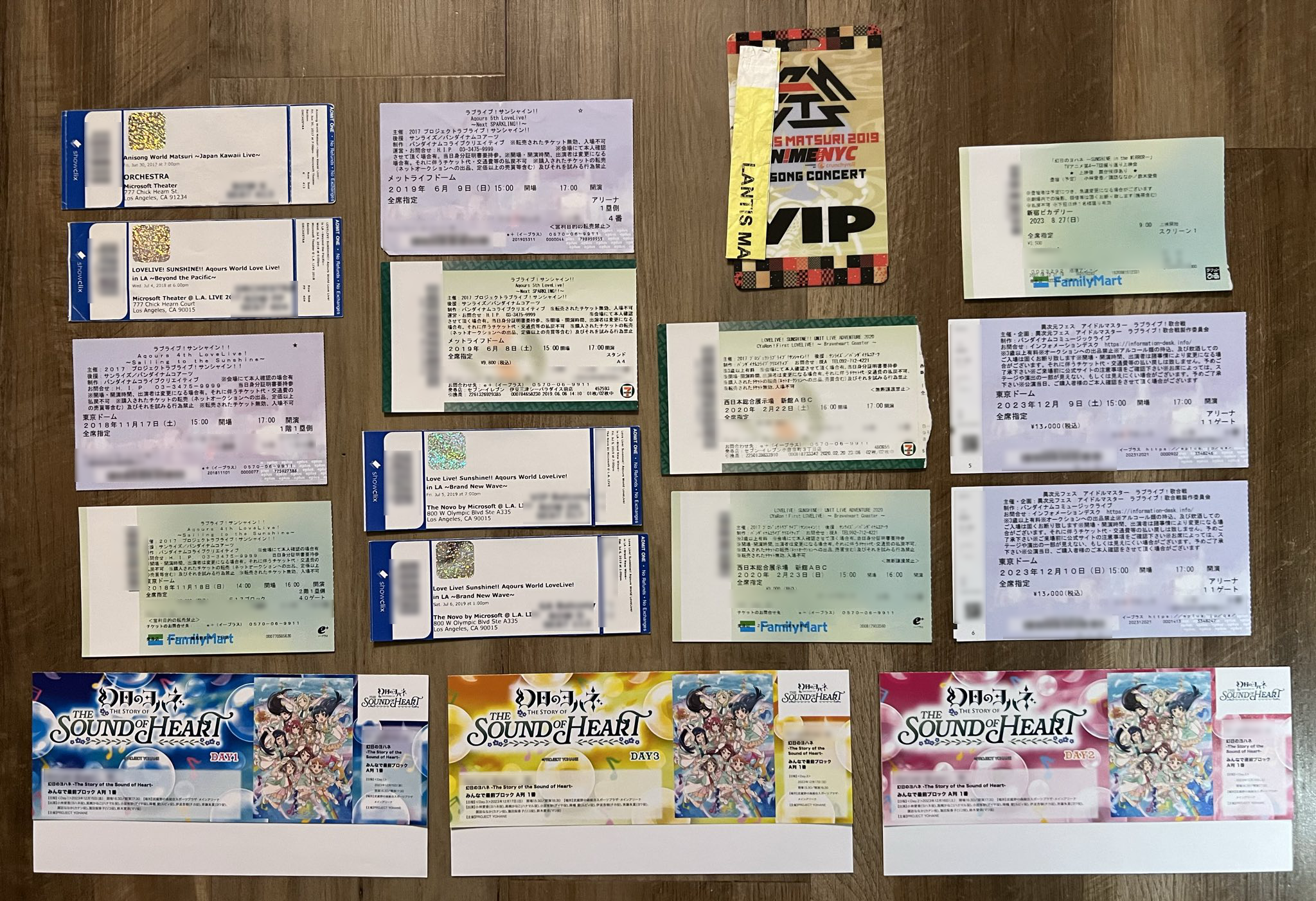 A collection of my Aqours event tickets