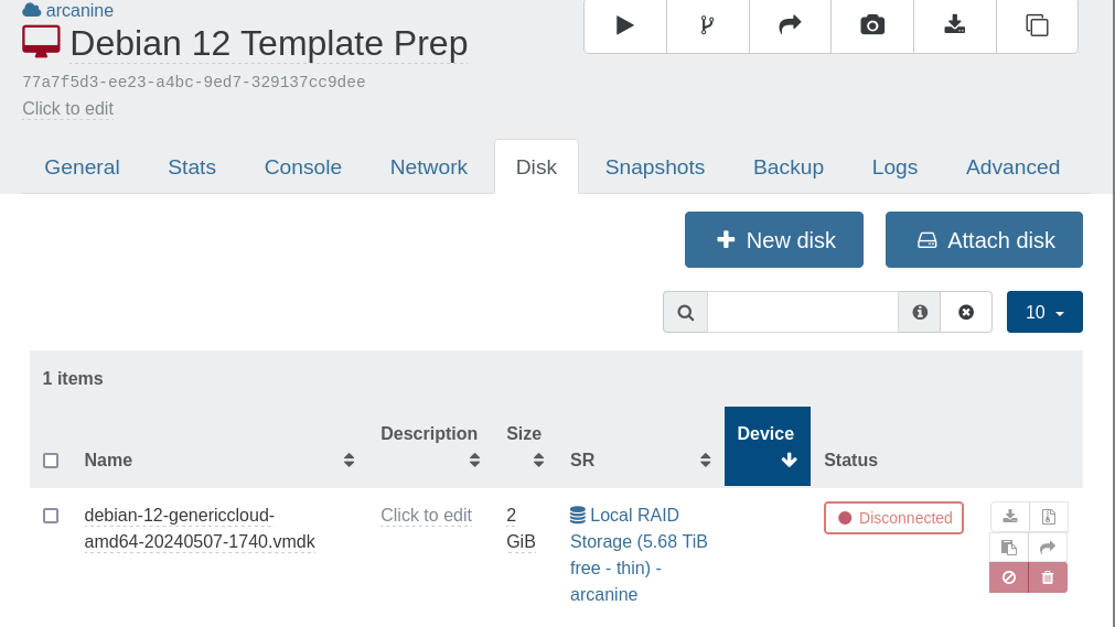 Attaching a disk to the base template