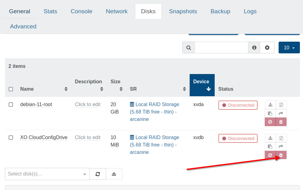 Removing the "cloudconfig" disk from the vm