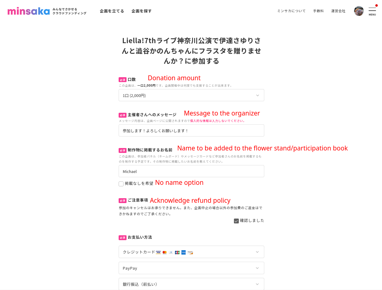 Minsaka application page. Fill out the form with the relevant info and pay at the bottom.
